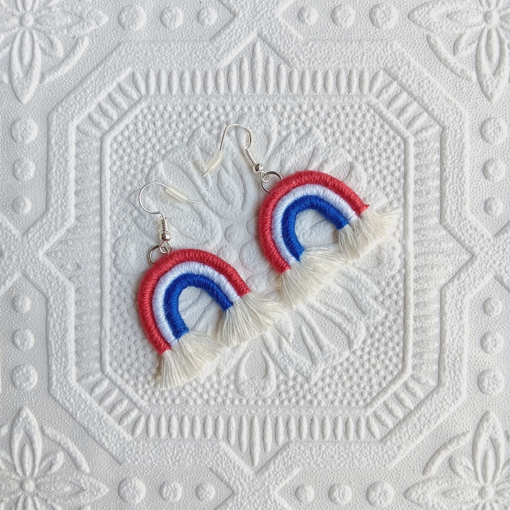 Handmade Macrame 4th of July Earrings